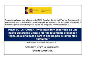 ICEX Spain (Foreign Trade Institute) funds to support the “Omnia R&D program”